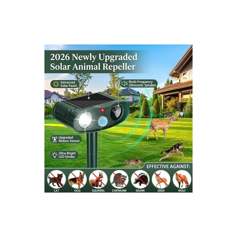2026 Solar Animal Repellent Outdoor: 4Pack Ultrasonic Deer Repellent Devices