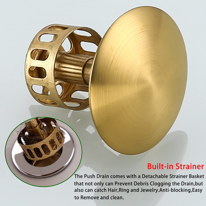 SWHYGER Bathroom Sink Drain Without Overflow Polished Gold,Bath Faucet Vessel