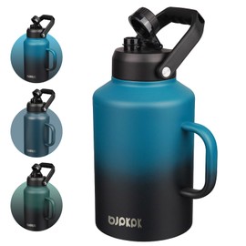BJPKPK 1 Gallon Water Bottle with Handle, Large Dishwasher Safe 128oz Insulated Water Bottle, BPA Free Water Jug, Wide Mouth Metal Flasks with Anti-slip Bottom, Keep Cold & Hot,Blue & Black