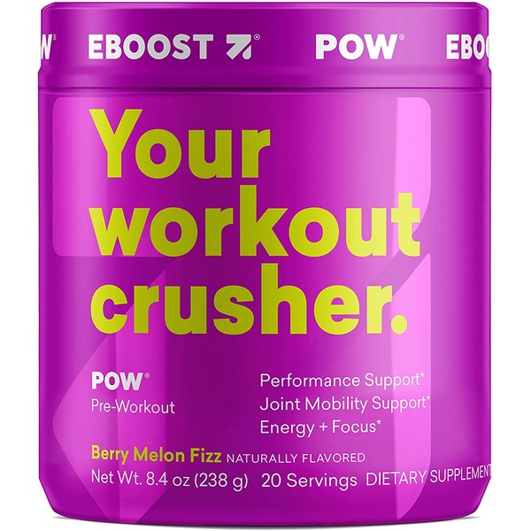 EBOOST POW Natural Pre-Workout – 20 Servings - Berry Melon Fizz - A Pre Workout Supplement for Performance, Joint Mobility Support, Energy, Focus - Men and Women - Non-GMO, Gluten-Free, No Creatine