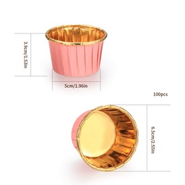 Pack of 100 Muffin Cases Paper, Cupcake Moulds Paper, Foil Metallic Muffin Wrappers, Baking Cases Muffins Paper Cases for Cupcakes, Birthday, Wedding, Christmas Party - Pink