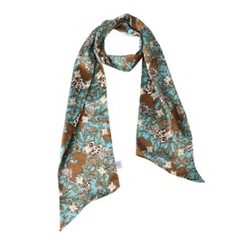 MEISEE 100% Mulberry Silk Scarf for Women 59”*6.3” Long Headscarf Neck Scarf Hair Wraps and Shawls with Gift Packed (Blue+ coffee flowers)