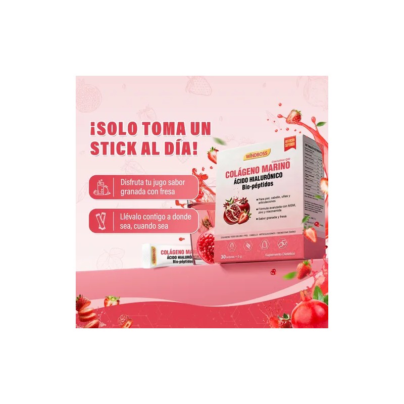 Windboss Colágeno Marino Con Ácido Hialurónico 30 Sobres