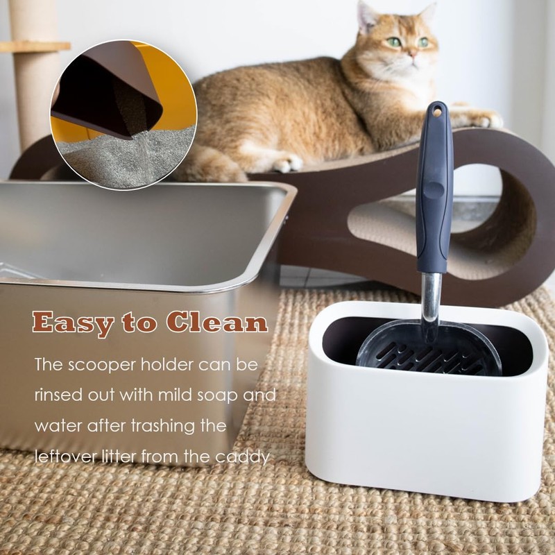 Vitisyao Heavy-Duty Metal Cat Litter Scoop with Holder, Aluminum Cats
