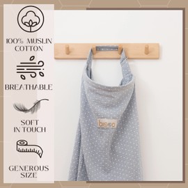 Bisoo Breastfeeding Cover - 100% Breathable Muslin Nursing Cover Up with Pocket & Soft Corners - Storage Bag Included - Adjustable Baby Lactation Shawl - Generous Size - Full Privacy - Baby Blue