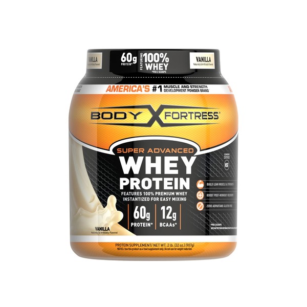 Body Fortress Super Advanced Whey Protein Powder, Vanilla Flavored, Gluten Free, 2 Lb