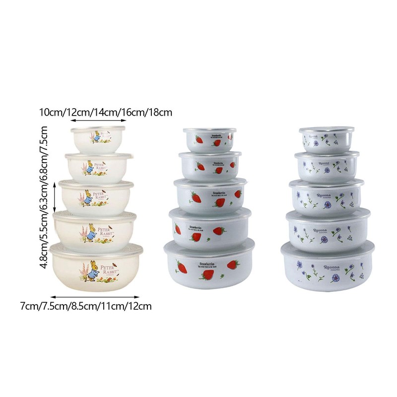 Harilla 5 x Enamel Bowls Nesting Storage Bowl Cooking Container