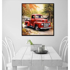 F-CANLAN Round Full Drill Diamond Painting Set, 5D DIY Red Truck Paint with Diamonds Truck Diamond Art Kits with Diamonds Dots for Children Diamond Painting Kit for Adult Room Decor (12X12 inches)