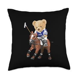 Cool Teddy Bear Playing Horse Polo Game Illustration Graphic Throw Pillow
