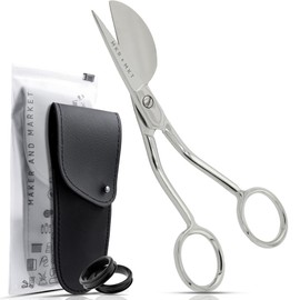 MAKER AND MARKET Applique Pelican Duckbill Blade 5.8 Inch - Double Bent Curved Offset Handle Scissors with Pouch Sleeve for Embroidery, Fabric, Thread, Knitting, Sewing, Arts & Craft (Polished)