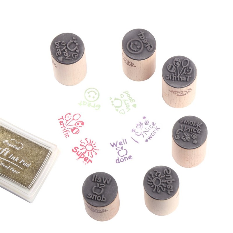 CCINEE Cute Wooden Stamp English Study Evaluation Set Encouragement Seal