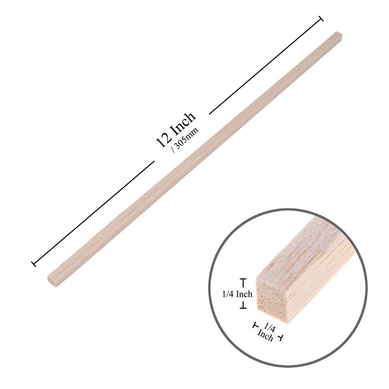 Balsa Wood Sticks 1/4 Inch Square Dowels Strips 12" Long