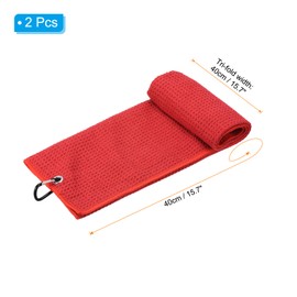 PATIKIL 16"x16" Tri-Fold Golf Towels, 2 Pack Waffle Pattern Towels Soft Fiber Strong Water Absorption with D Clip for Golf Lovers, Red