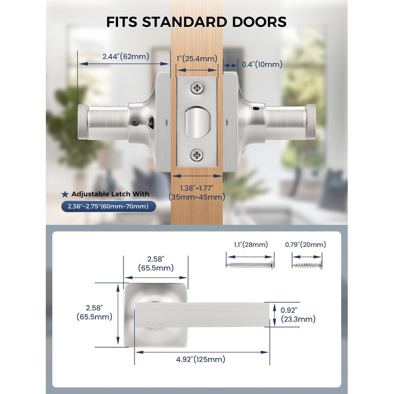 Mengico 1 Pack Interior Door Lock,Nickel Door Lever Interior,Door Handle