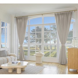 MUMFAS Flax Linen Curtain for Living Room 96 inch Long 1 Panel Pinch Pleated Look Vertical Drape Privacy Assured for Bedroom/Living Room(Sand Beige, W54 x L96 Inch)