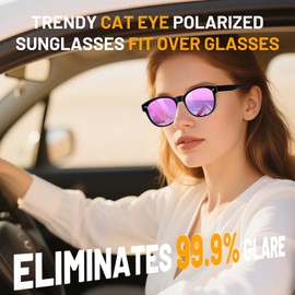 VUEECLAT Polarized Cat Eye Sunglasses Fit Over Glasses for Women - Double-Sided AR Coating Polarized Lenses, UV400 Protection