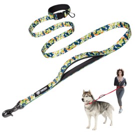 TSPRO Hands Free Dog Lead with Safety Padded Handle and Metal Buckle, Adjustable Dog Leash for Medium to Large Dogs, Durable and Comfortable for Walking & Running (Camo Green)