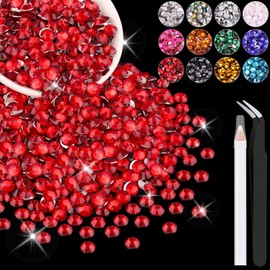 4000PCS 4mm Resin Rhinestones in Bulk (Red), Bedazzling Flatback Crystals for Crafts DIY Nail Decoration, Gems Charms for Tumbler Shoes Clothing Fabric with Pickup Pen and Tweezers