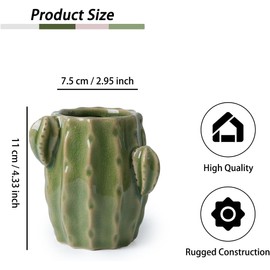 Ceramic Pen Holder, Cactus Pen Holder, Cute Pen Holder for Desk, Pen Stand Makeup Brush Holder for School, Home, Office (Roud Catus)
