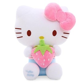 Zaloife Cuddly Toy Cat 30 cm, Plush Toy Cat with Strawberry, Stuffed Toy Plush Cushion Doll Toy Gift for Fans Children