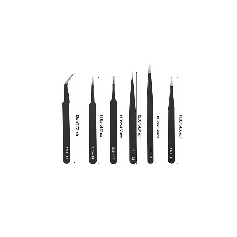 Conjunto de Pinzas Antiestáticas de Precisión, 6 Piezas de Acero