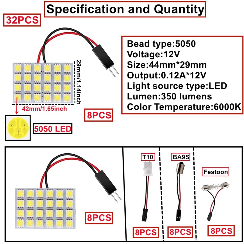 HUAZIZ 8 pieces super white energy-saving 5050 24 SMD LED