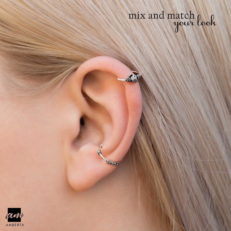 Amberta Unisex 925 Sterling Silver Bali Cuff Earring: Knot Pattern