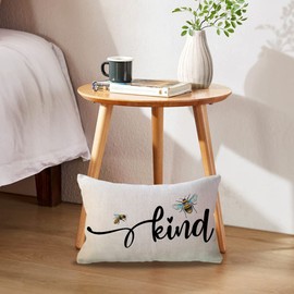 ULOVE LOVE YOURSELF Bee Kind Lumbar Throw Pillow Covers 12x20Inch Honeybee Spring/Summer Farmhouse Decorative Rectangular/Waist Cushion Covers for Sofa/Couch/Porch