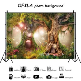 OFILA Spring Fairytale Forest Backdrop 7x5ft Jungle Enchanted Forest Photography Background for Baby Shower Kids Magic Garden Fairy Tale Birthday Party Decoration Portrait Photoshoot Studio Props