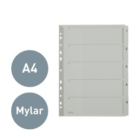 Esselte 100160 A4 1-5 Index, Heavy Duty Cardboard with Mylar Reinforced Tabs, Blue/Multicolour