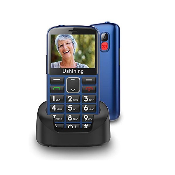 ukuu GSM Big Button Mobile Phone for Elderly,Dual Sim Free Basic Mobile Phone,Unlocked Senior Phone with SOS Button | Speed Dial | 1000mAh | HAC | Torch Side Buttons | Bluetooth | Charging Dock-Blue