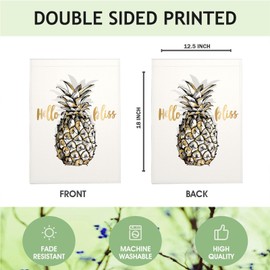 Mugod Hello Bliss Garden Flag 12.5X18 Double Sided, Watercolor Pineapple Summer Element Home Yard Flags for House Outdoor Decor Porch Patio Lawn