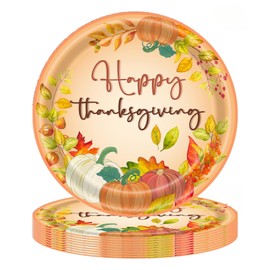 20 Pcs Happy Thanksgiving Pumpkin Paper Plates Fall Leaves Pumpkin Disposable Paper Plates for Thanksgiving Theme Party Table Decoration Supplies(9’’)