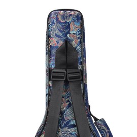 CLOUDMUSIC Ukulele Case Gig Bag Padded Backpack For Soprano 21" Inch(Soprano,Embroider Peacock Flowers Blue)