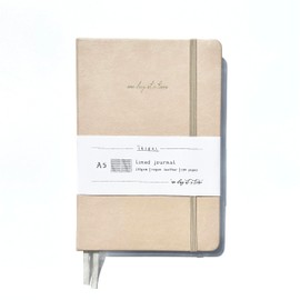 The Ikigai Shop | A5 Lined/Ruled Journal Notebook | 120gsm Premium Thick Paper | Vegan Leather Cover Notebook/Planner | 2 Bookmark Ribbons | Elastic Fastener (Beige)