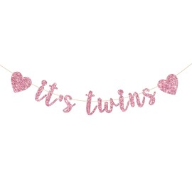 INNORU It's Twins Banner for Girls, Baby Shower Gender Reveal Party for Babies, Twin Girls 1st Birthday Party Decorations Supplies, Pink Glitter