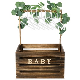 Barydat Wooden Baby Shower Crate Closet, Baby Shower Basket Handle Garland Newborn Baby Basket for New Parent(Dark Walnut)