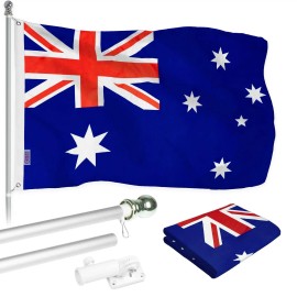 UD_G128 - 6 Feet Tangle Free Spinning Flagpole (Silver) Australia Brass Grommets Printed 3x5 ft (Flag Included) Aluminum Flag Po