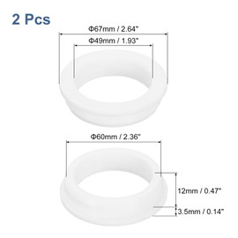 uxcell 2Pcs Rubber Grommets 2-3/8"(60mm) Drill Hole, 1-15/16"(49mm) ID Hole Top Hat Grommet White Silicone Rubber Hole Plug Gasket for Wiring, Automotive