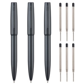Wikult 3PCS Matte Black Ballpoint Pens with Extra Refills Set, 1mm Medium Point Black Ink, Smooth Writing Metal Pen for Business Office Wedding Guest Gift