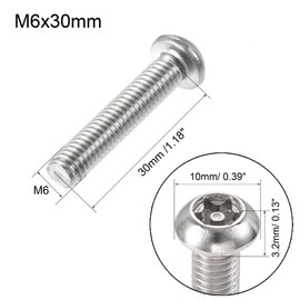 sourcing map M6x30mm Torx Security Machine Screw, 20pcs Pan Head Screws Inside Column, with T30 L-Type Wrench, 304 Stainless Steel Fasteners Bolts