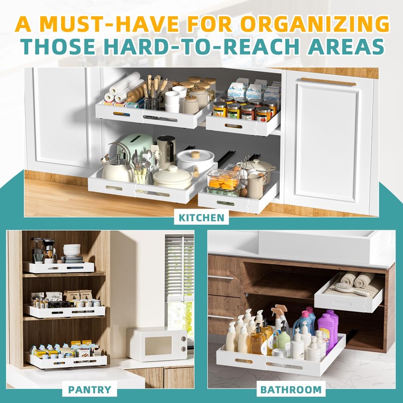 HBL' 2 Pack | 21" Deep Pull Out Cabinet Organizer