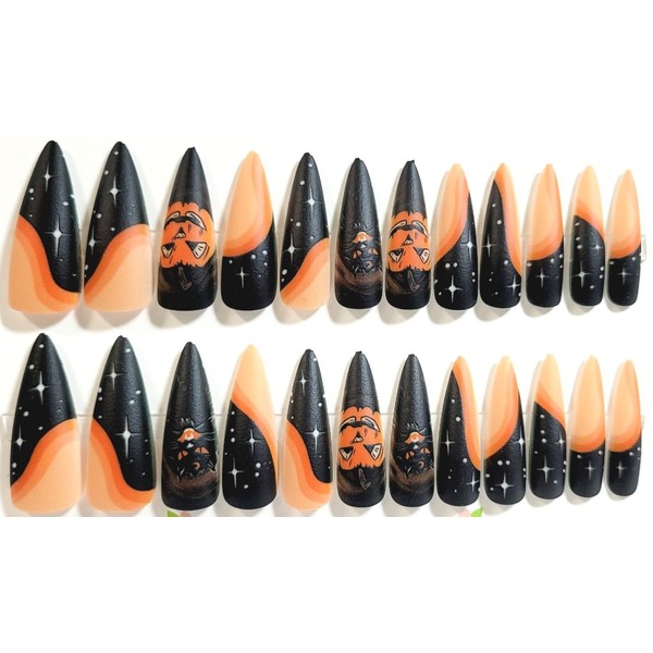 Under The Pumpkin Orange Sky Matte Stiletto Press On Nails