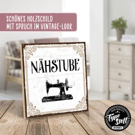 TypeStoff Wooden Sign with Saying - NÄHSTUBE - Vintage Look with Quote as Gift and Decoration - HS-00328