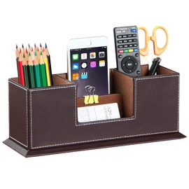 PU Leather Cute Pen Organizer,Pencil Holder,Pen Cup/Stand/Tray/Container/Caddy,desk organizers and accessories,Office Supplies Desktop Storage Box for Stationery,Business Card,Phone,etc.… (brown)