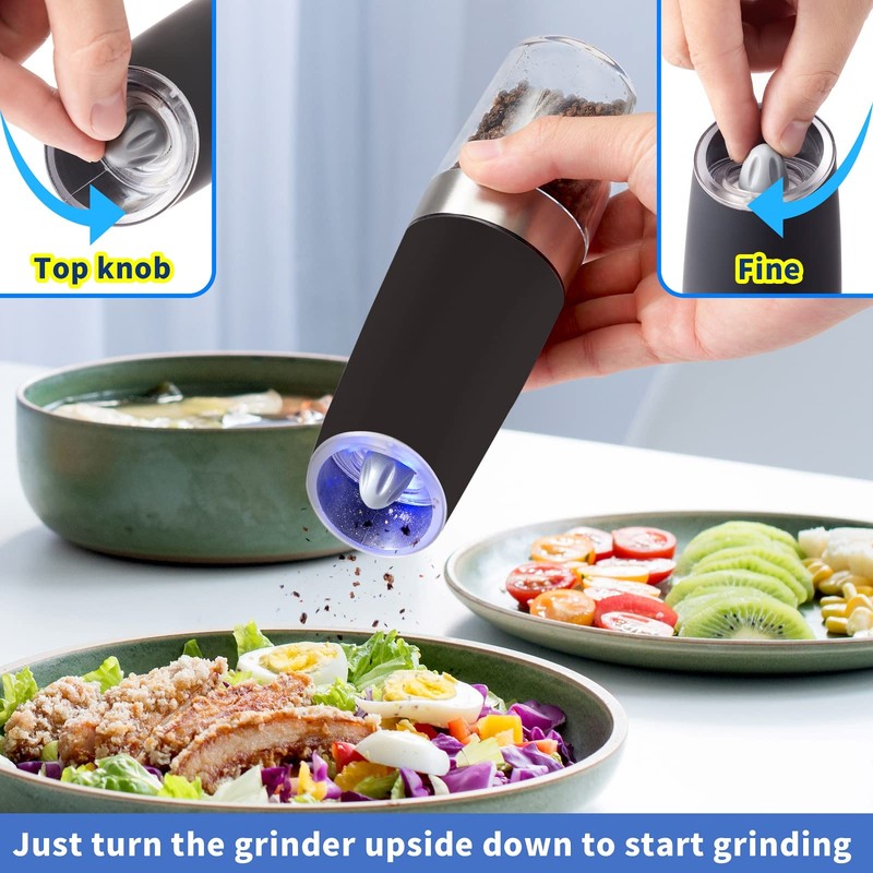 Gravity Electric Pepper and Salt Grinder Set, Battery Operated Pepper