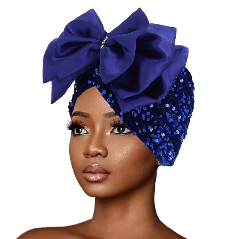 Urieo Gorro de lentejuelas turbante con lazo para la cabeza,