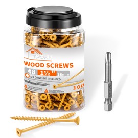 100 PCS #8 x 1-1/2" Flat Head Hardened Steel Deck Screws, Star/Torx Drive 1.5" Length Multipurpose Wood Screws with Ceramic Coating for Corrosion Resistance, T25 Star Bit Included by TPOHH