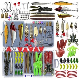 Fishing Lures Kit Set, Baits Tackle Including Crankbaits, Topwater Lures, Spinnerbaits, Worms, Jigs, Hooks, Tackle Box and More Fishing Gear Lures for Bass Trout - Color: 87Pcs Fishing Lures Kit