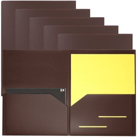 Youngever 6 Pack Heavy Duty Plastic Two Pocket Folders, Heavy Duty Plastic 2 Pocket Folder (Brown)